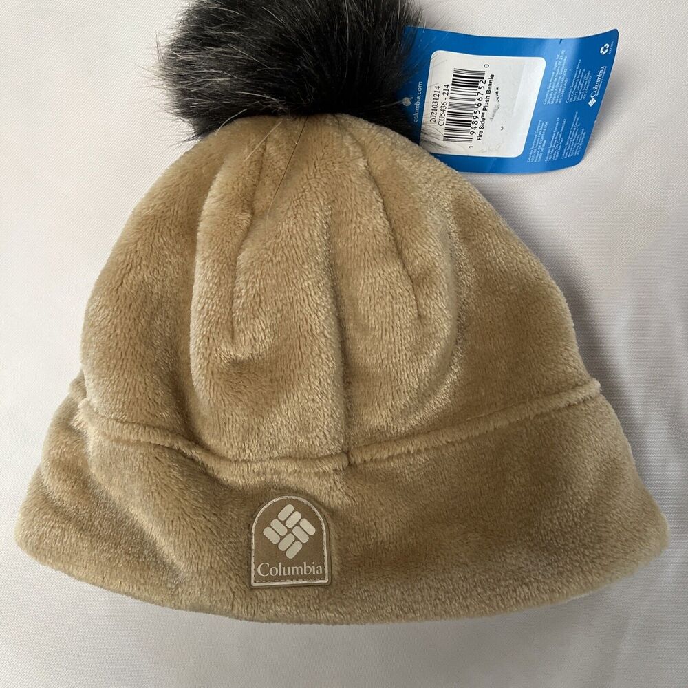 Columbia Unisex Beanie Hat Fire Side Size S/M Plush Fleece Faux Fur Pom Pom - Picture 2 of 6